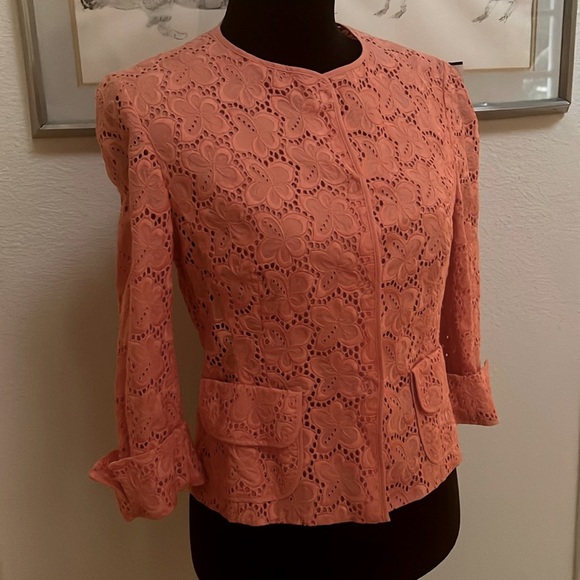Karen Millen Coral Cotton Embroidered Eyelet Jacket NWT size 8 - Picture 1 of 10